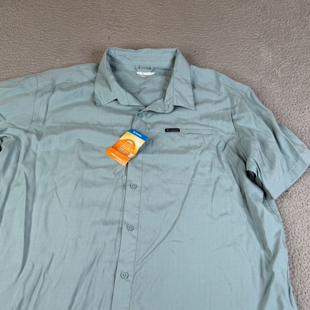 COLUMBIA Shirt XL Blue Omni Shade 30 UPF Longspur Fishing Hiking Sun Protection